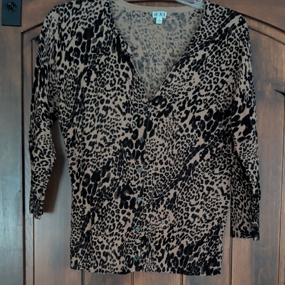 14th & Union Leopard Print Cardigan in Tan and Black